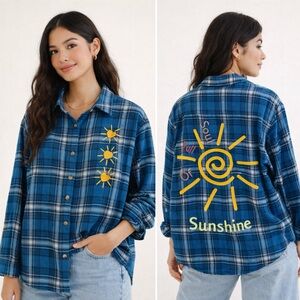 2 to 5 Custom Embroidered Soul Full of Sunshine Blue Flannel Plaid Medium